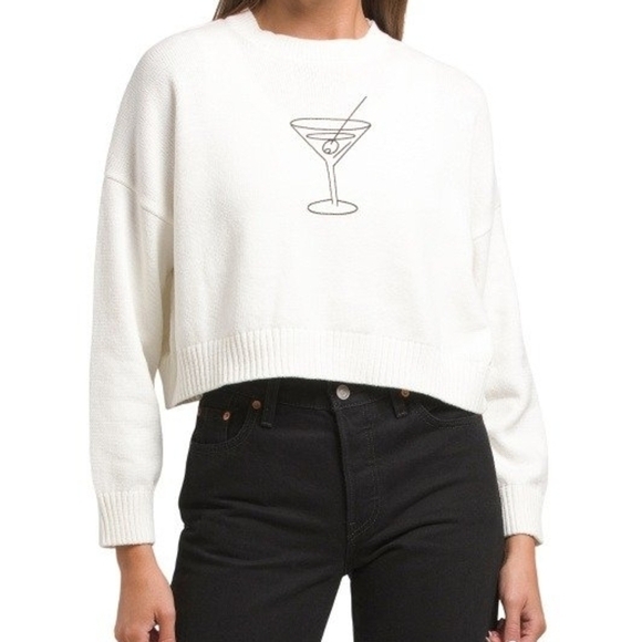 moon & madison Sweaters - moon & madison White Sweater with Martini Design